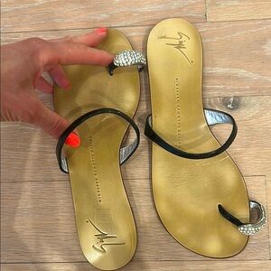 Giuseppe Zanotti Embellished Black Toe-Loop Women's Sandals